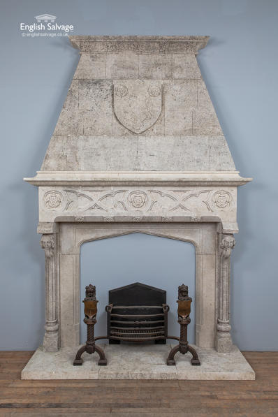 16th Century style stone trumeau chimneypiece