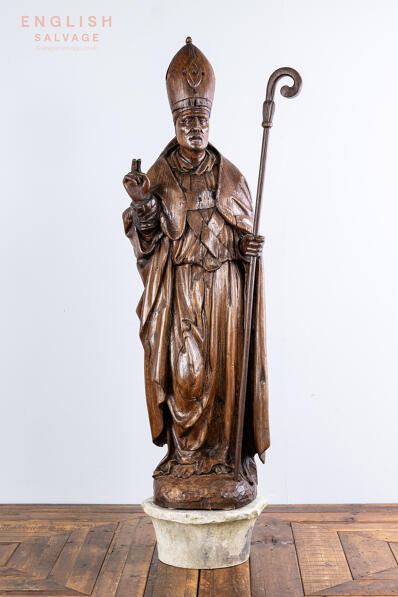 17th Century oak bishop statue 