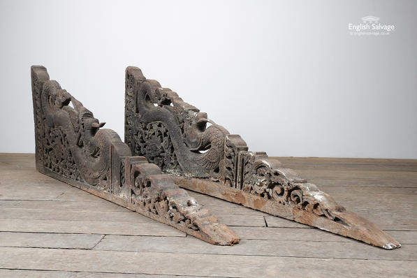 18th century Balinese carved dragon brackets