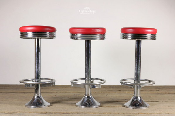 1950s American Diner Style Red Chrome Stools