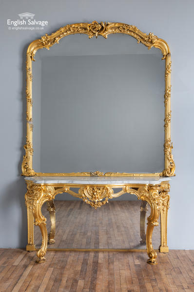 19C mirror back gilt console large overmantle