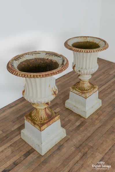 19th Century cast Campana urns on plinths