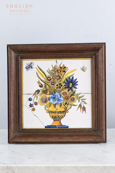 19th Century Dutch floral tile panel