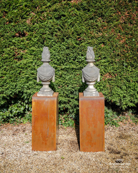 19thC pair of marble flambeau finials