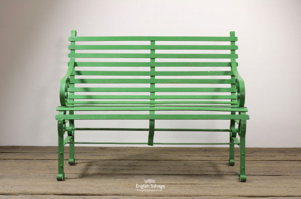 New Green Scroll Slatted Metal 2 Seat Bench 