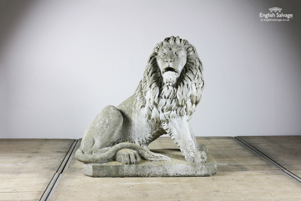 French antique marble sitting lion statue