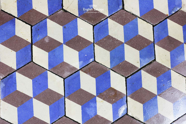 Hexagonal Geometric Blue Grey Cream Tiles