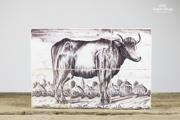 Black and white vintage bull tile panel