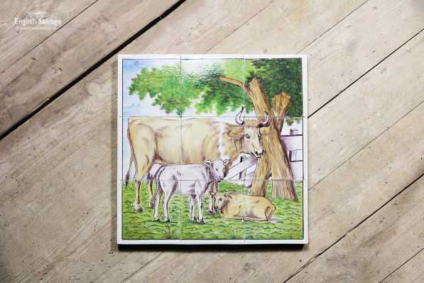 Cow with calves vintage hanging tile panel