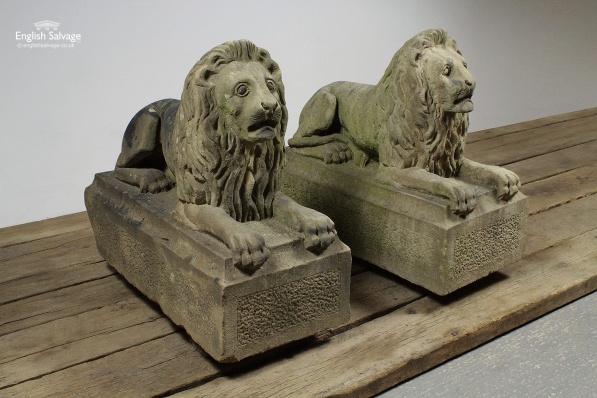 Antique 19th Century Pair of Stone Lions