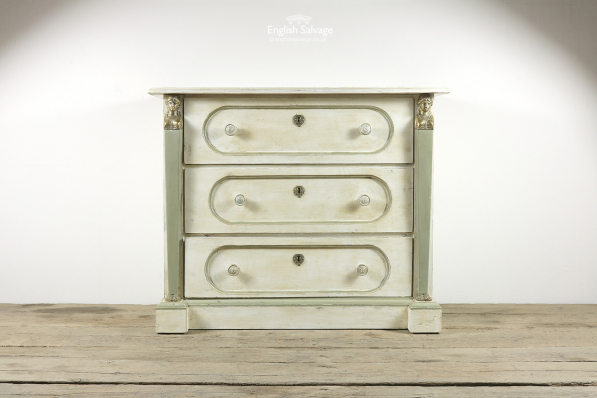 Old 3 Drawer Painted Chest with Brass Bust