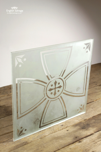 Patterned acid etched reclaimed glass panels