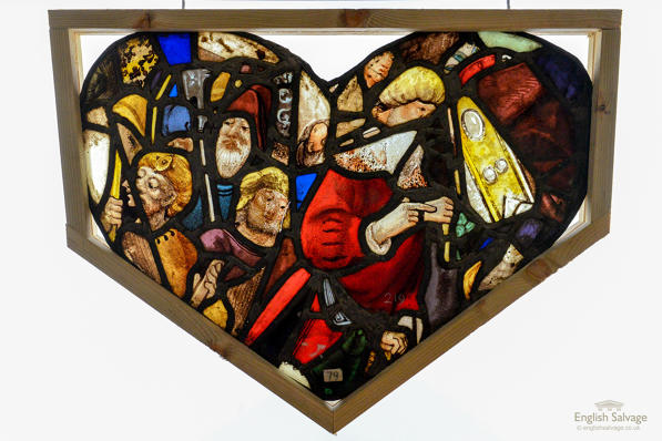 Ancient French stained glass heart panel