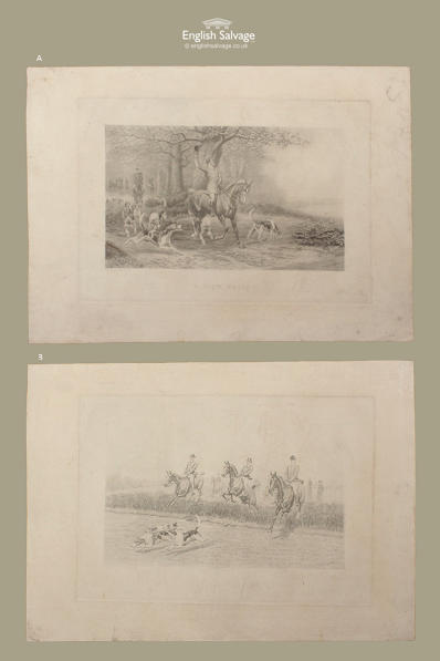 Antique Black and White Fox Hunting Prints