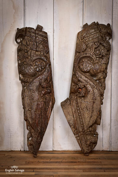 Antique carved teak brackets / corbels