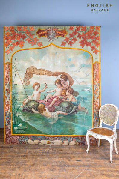 Antique dolphin and cherub painting back drop