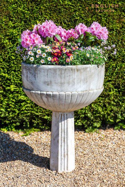 Antique French marble stoup on pedestal