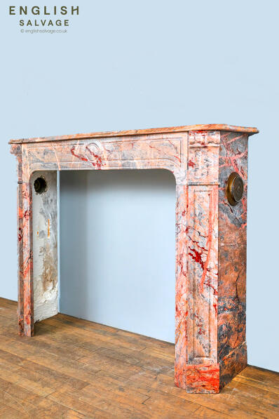 Antique French rose marble fire surround