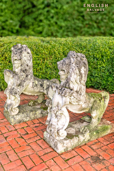 Antique heraldic stone lions ex Mary Quant