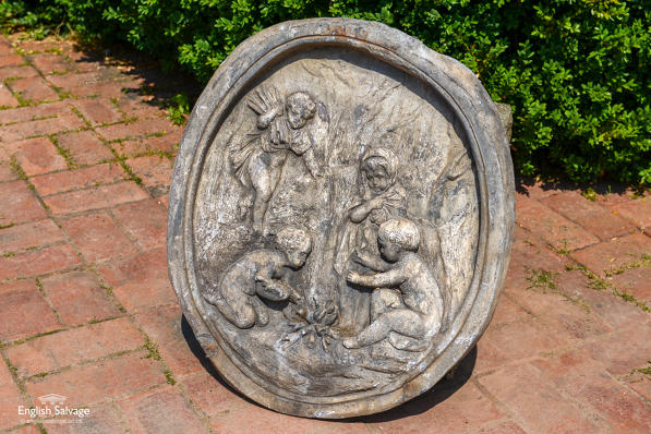 Antique lead plaque of wood nymphs / cherubs