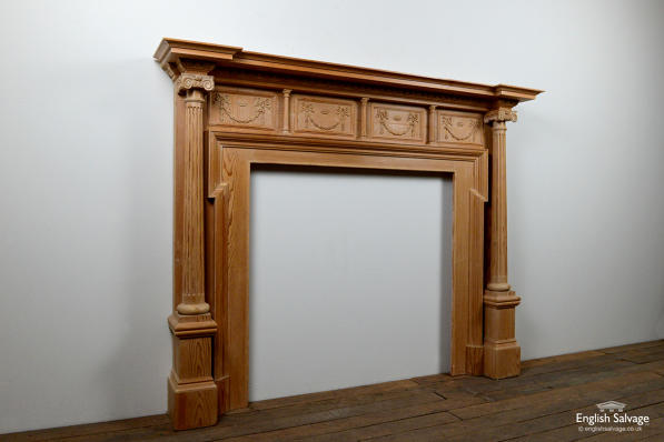Antique Pine Fire Surround With Ionic, Antique Fire Surround Uk