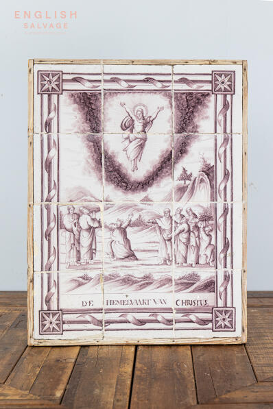 Antique religious Delft tile panel