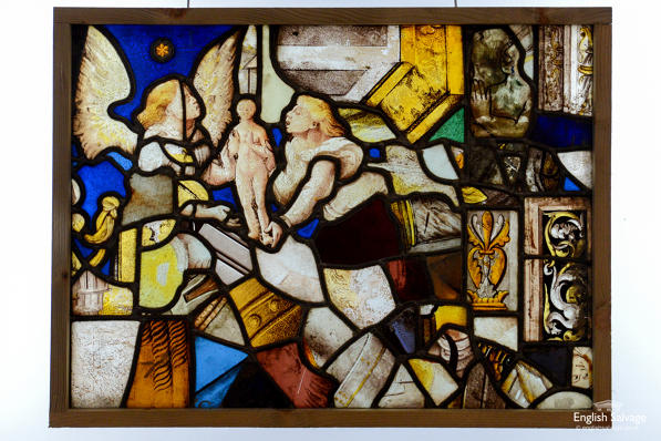 Antique religious stained glass panel
