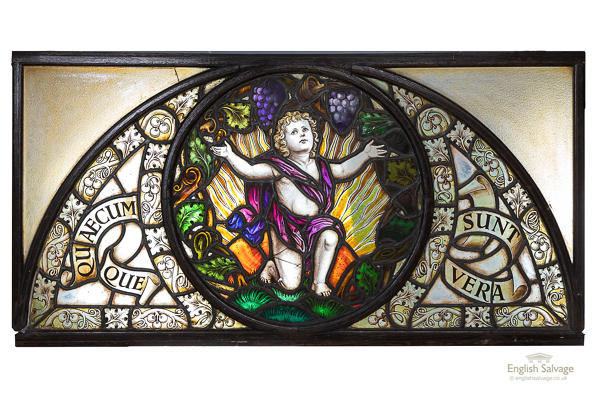 Antique religious stained glass panel