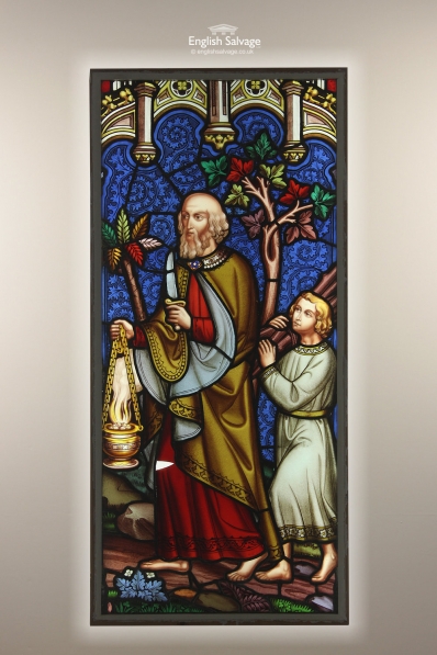 Antique Religous Stained Glass Panel 