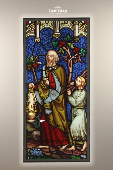 Antique Religous Stained Glass Panel