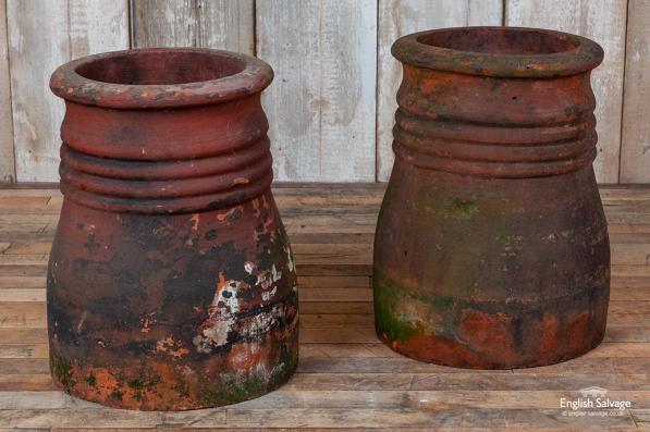 Antique ribbed pot-bellied chimney pots