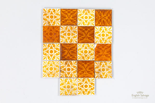 Antique set of glazed patterned tiles