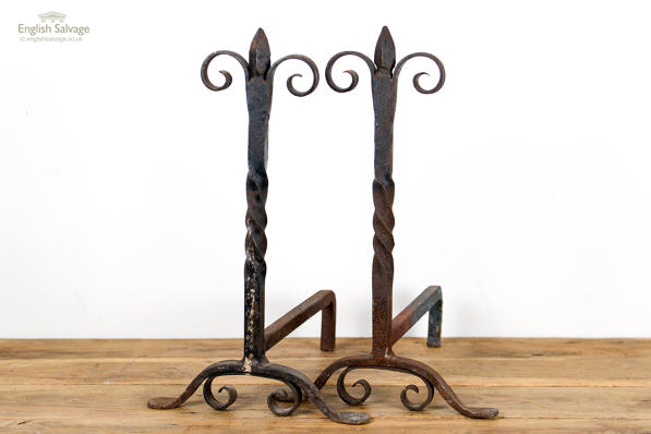 Antique wrought iron fire dogs