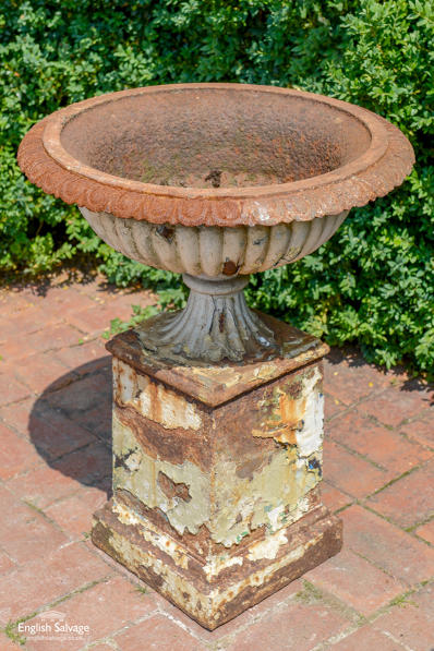 C19th cast iron tazza urn with plinth