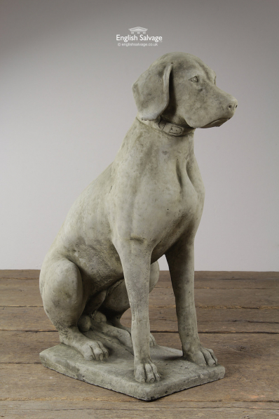 Composite Stone Seated Hunting Dog Statues, Stone Dog Garden Ornaments Uk