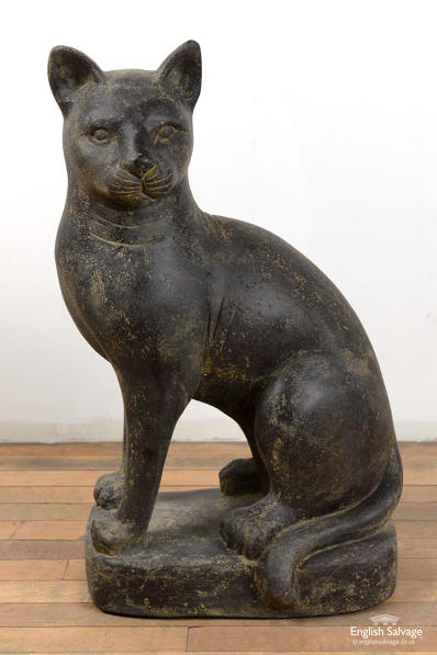 Composition stone sitting cat statue 