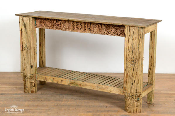 Console table from salvaged handcarved panel