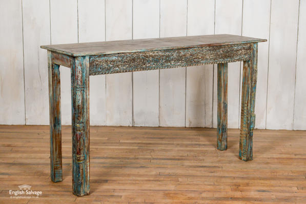 Console tables made from old carved panels