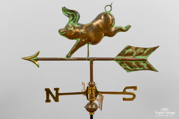 Copper flying pig weathervane