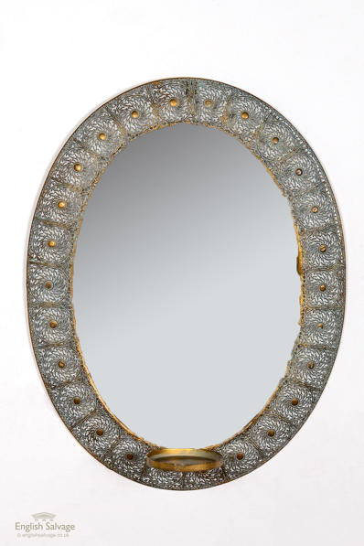 Decorative pierced metal candle holder mirror
