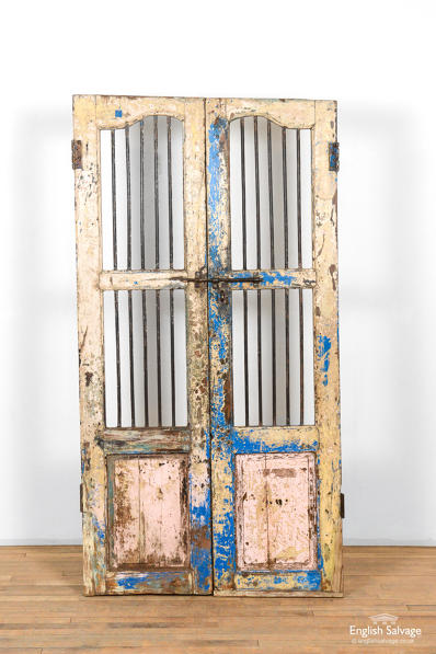 Distressed old painted teak Jali doors