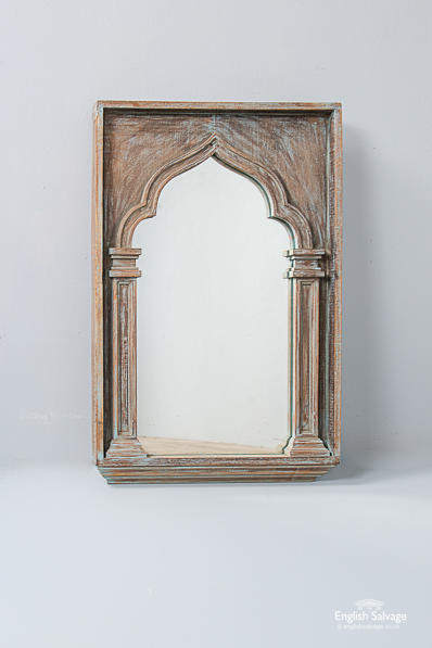 Distressed wooden framed ogee arch mirror