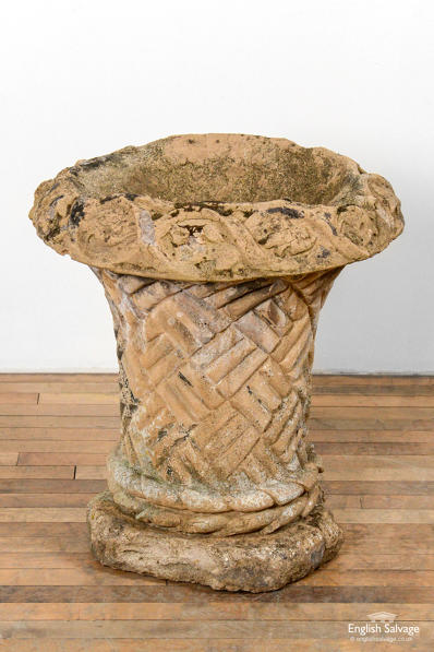 Early 20thC composite stone basket weave urn