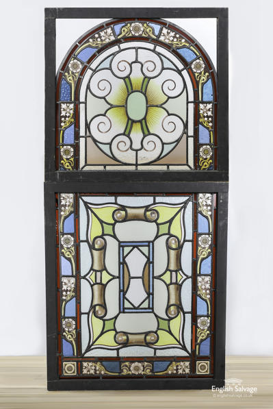 Early 20thC painted stained glass panels