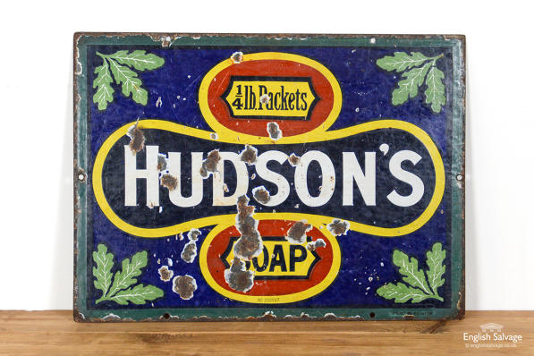 Early original enamel Hudsons soap sign 