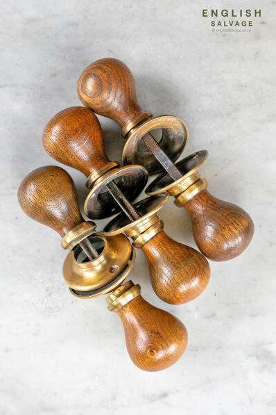 Edwardian oak bun door knobs