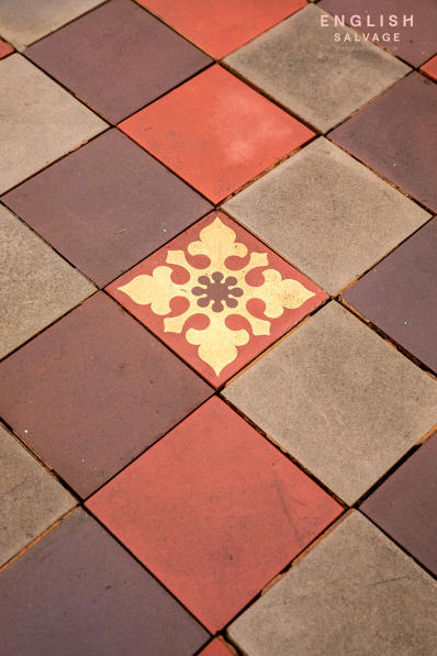 Encaustic floor tiles reclaimed from a church