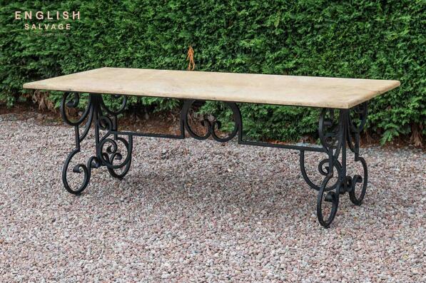 French style iron table with stone top