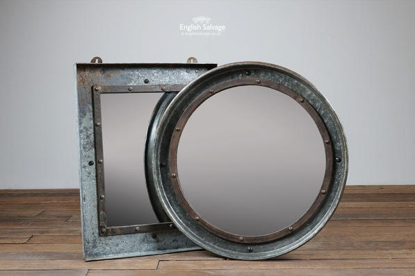 Galvanised wall mirrors with iron banding