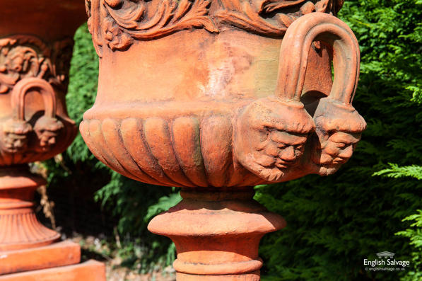Georgian terracotta style urns with plinths 